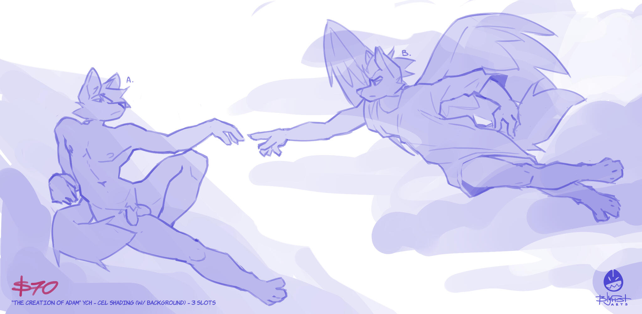 "The Creation of Adam" YCH - Cel shading w/ Background - 1 slot left